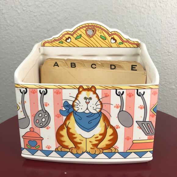 Vintage Artsy Lisa Berette Fat Orange Kitty Cat Recipe Card Holder Made in Japan - Picture 3 of 14